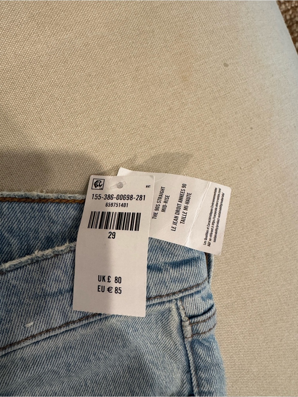 Abercrombie & Fitch Light Blue Straight Leg Jeans with Knee Rip - Picture 3 of 3
